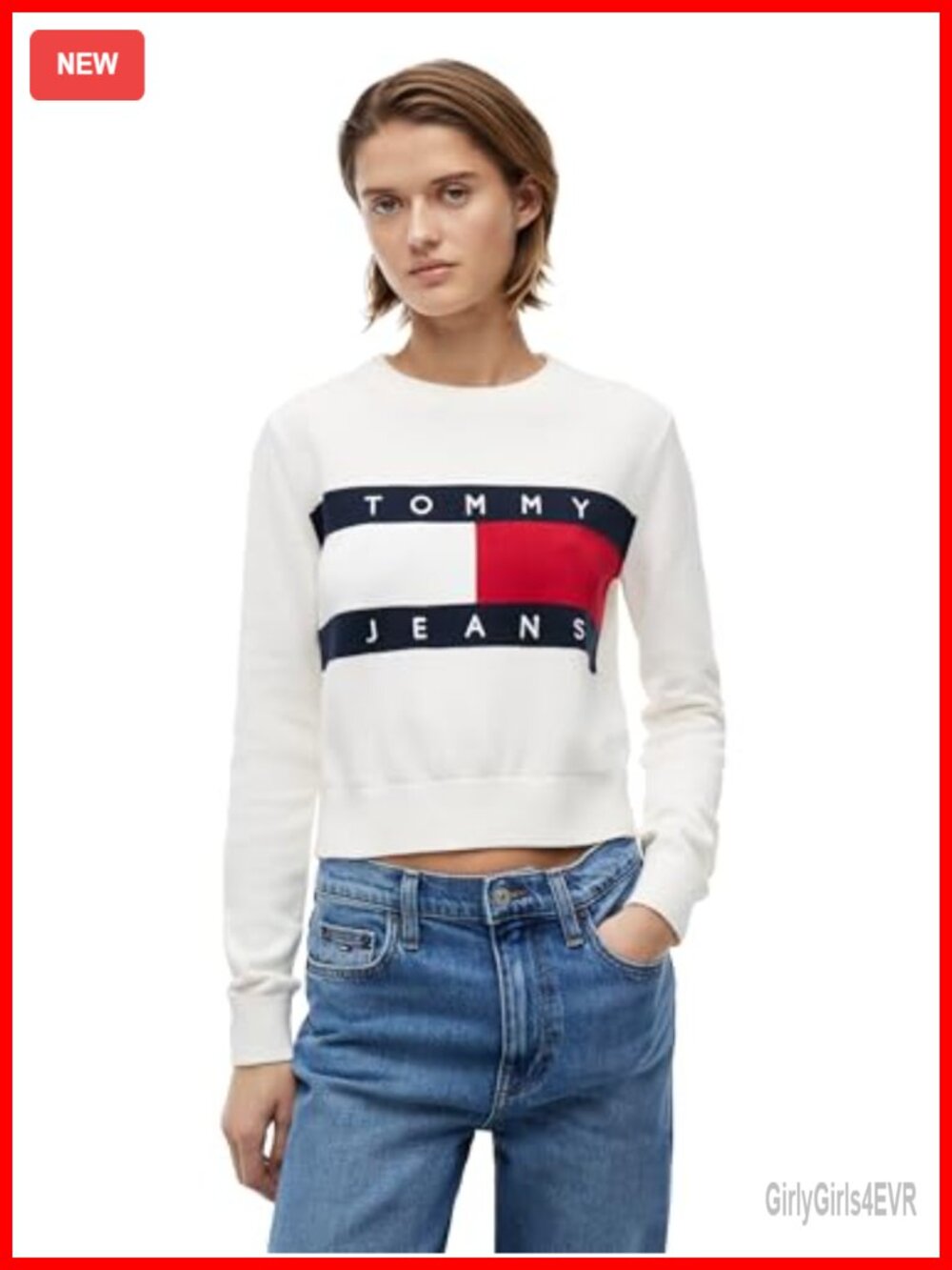 Long Sleeve Crewneck Pullover Sweater Ribbed Trim 100% Cotton